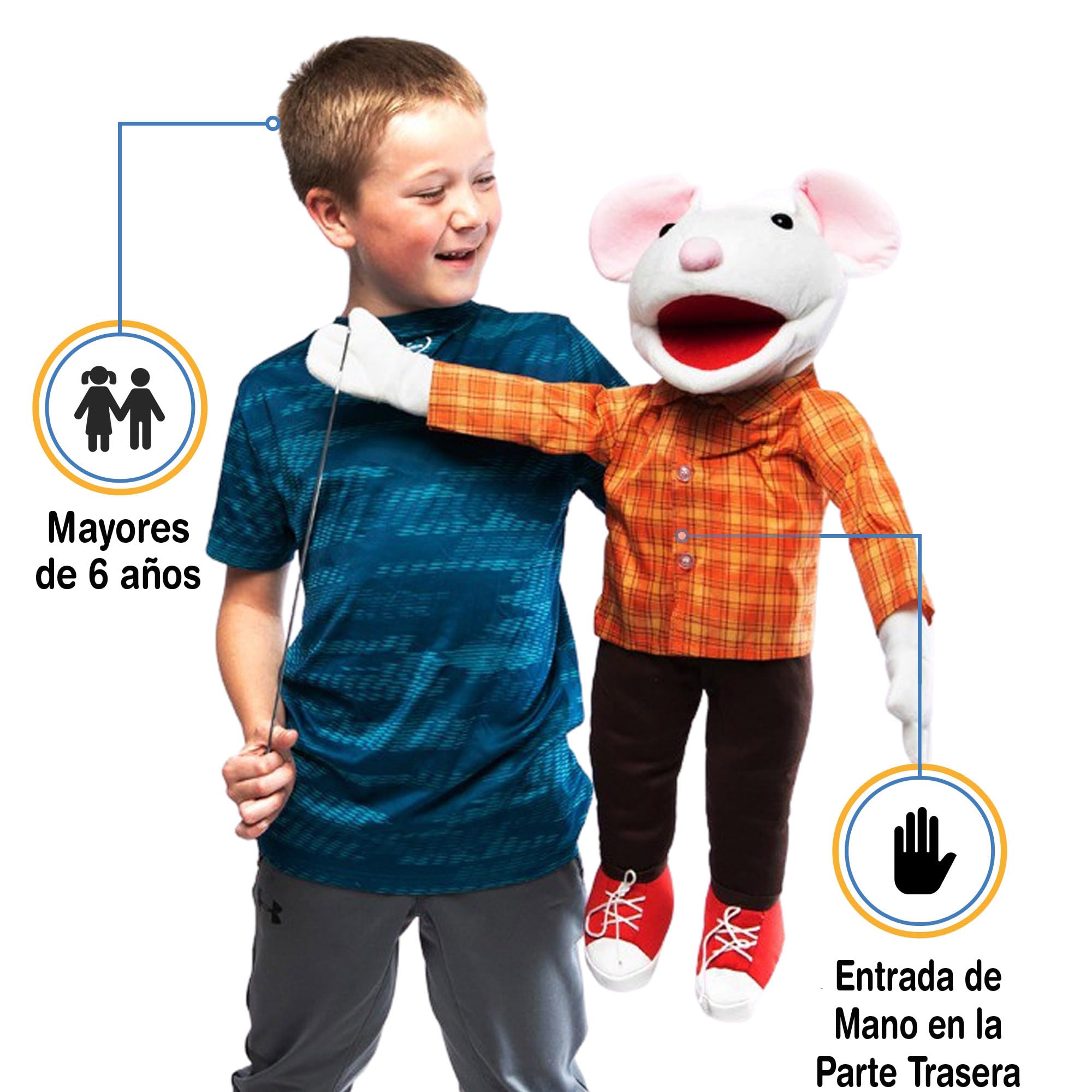 Ratón con tenis, cuerpo completo, estilo ventrílocuo, marioneta de animal, 65 cm