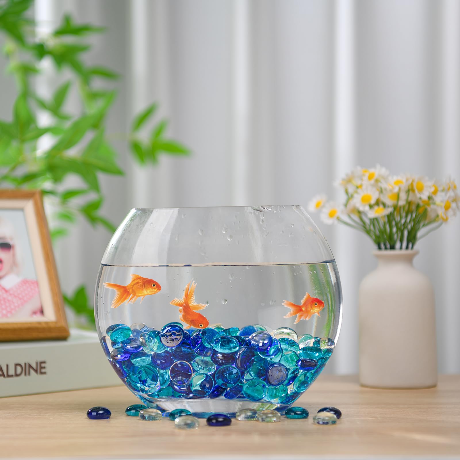 Hiziwimi 3.6kg(About 800Pcs) Decorative Glass Pebbles, Sky Blue Cobalt Blue Transparent, 17-20MM Decorative Stones - Image 3