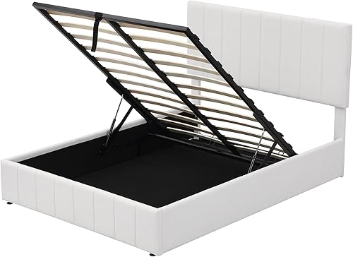 Miniatura 6 de Harper & Bright Designs Cama tapizada de plataforma matrimonial con almacenamiento elevable, marco de cama de tamaño matrimonial con almacenamiento