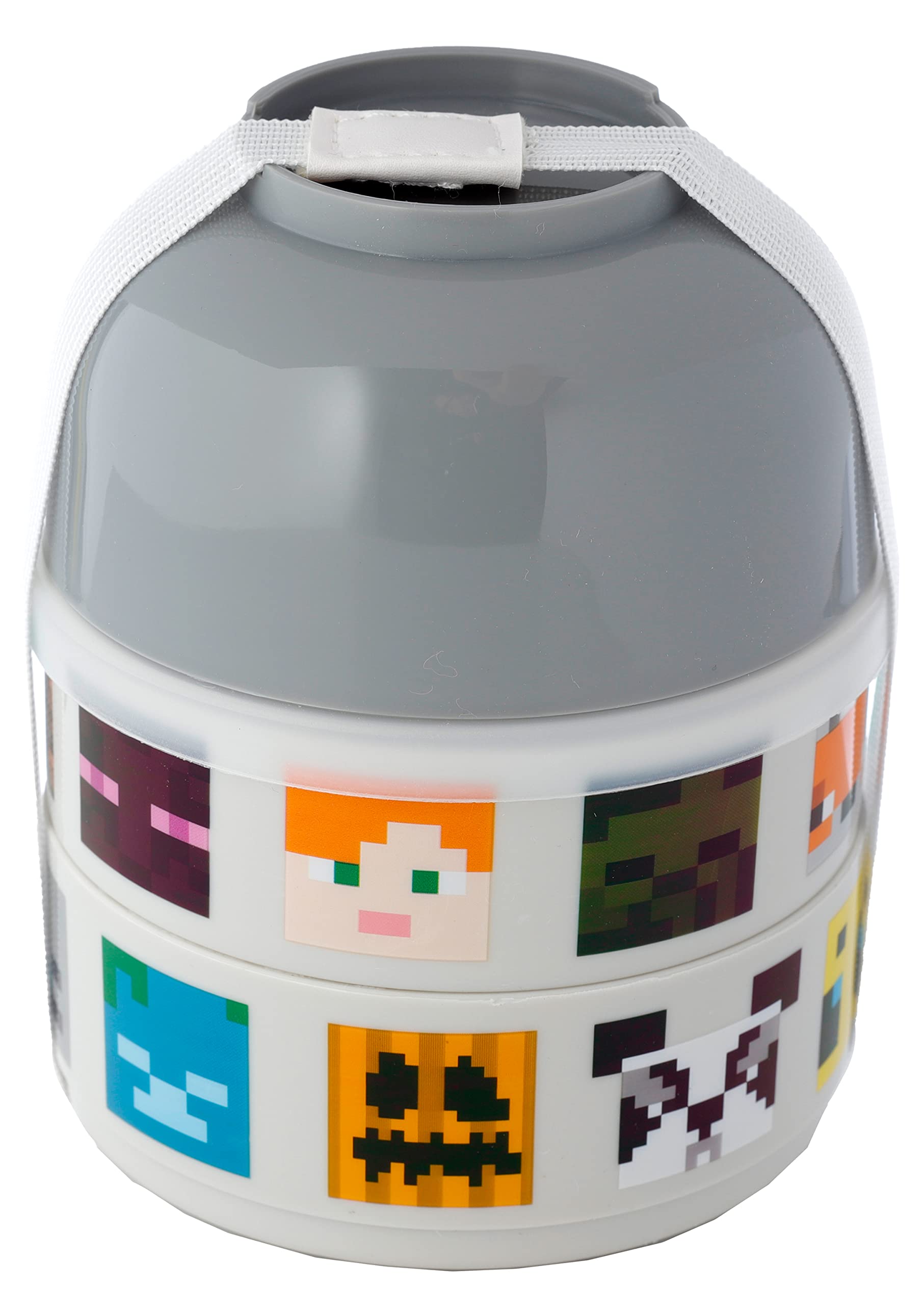 Minecraft Faces Stacked Round Bento - Lunch Box for Adults and Kids with Compartments - Snack Box - Food Containers With Lids - Stackable Snack Pots For Kids - Meal Prep Container - Lunchbox