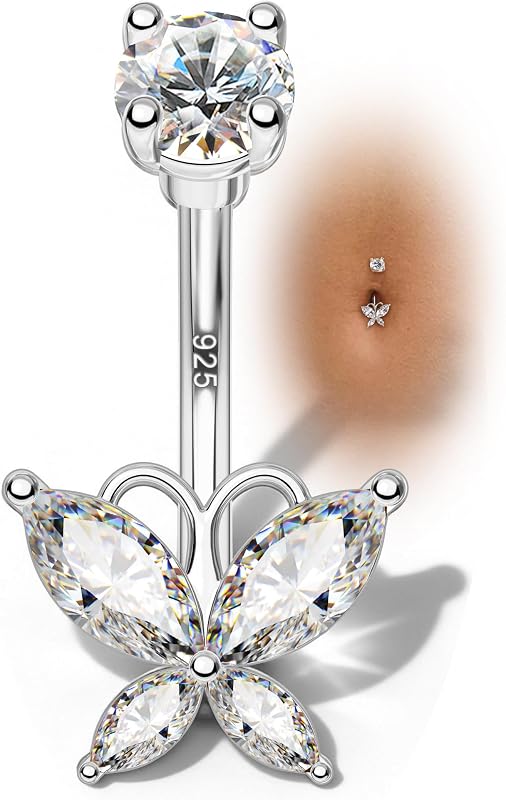 14K Gold Plated Belly Button Rings 925 Sterling Silver Belly Navel Rings for Women Surgical Steel Navel Piercing Jewelry