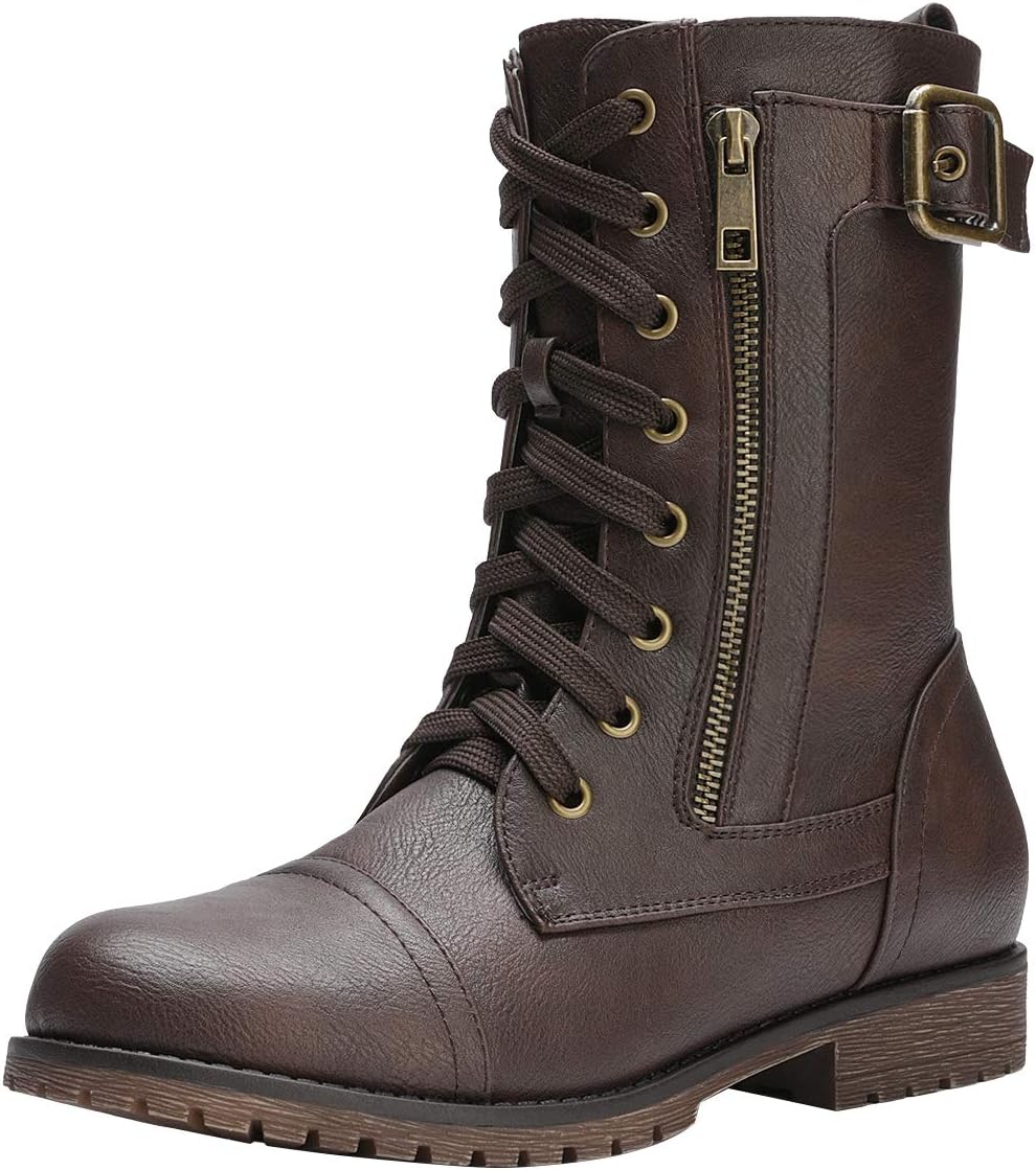 Women's Ankle Bootie Winter Lace up Mid Calf Military Combat Boots
