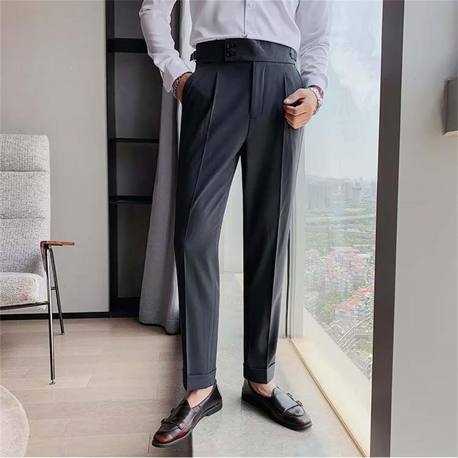 Slim Fit Small Foot Hohe Taille Einfarbig Business Anzughose mit geradem Bein Fahrrad Hose Herren Hose Lederjeans