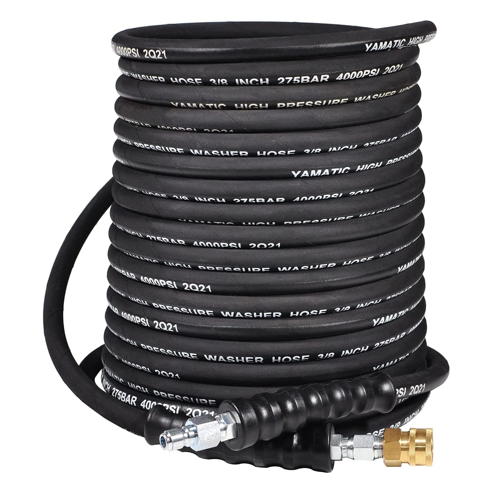 Photo 1 of YAMATIC 3/8" Pressure Washer Hose 50FT With Swivel 3/8 Quick Connect, 4000 PSI High Tensile Steel Braided Kink Resistant, 212°F Hot/Cold Water Power Washer Hose for Professional Gas CleaningLPNGSAM9321299
