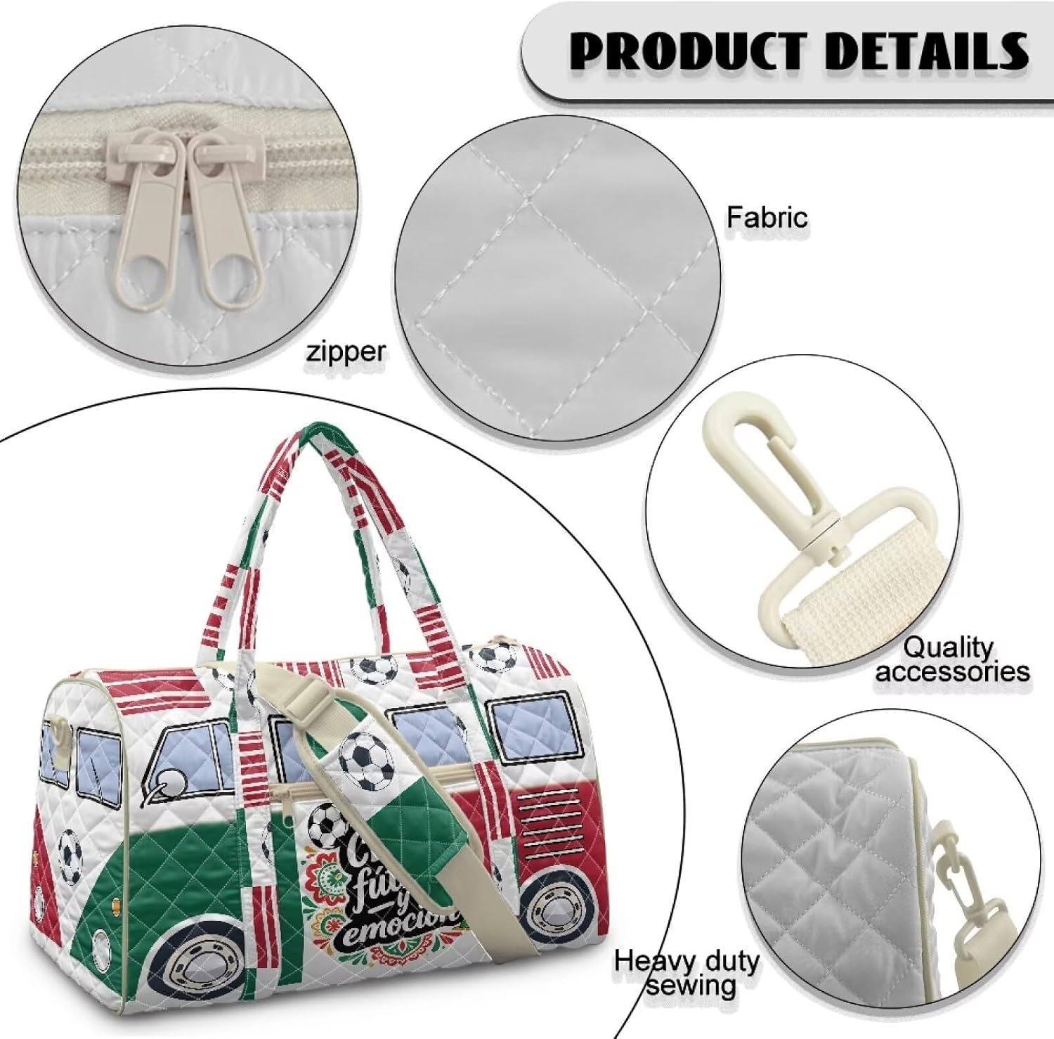 Youngerbaby Mexico Soccer Duffle Bag for Women Men Mexico Van Quilted Travel Bag – Large Weekender Carry Bag with Trolley Sleeve, Carry On Gym Bag for World Cup Travel & Fan Essentials