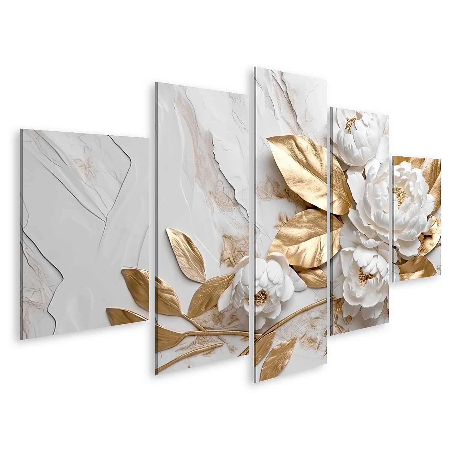 islandburner Quadro su tela Texture di marmo Bianco Colori oro Fiori d'oro Design di lusso JCTS Quadri Stampe Immagini Murale Decorazione da parete