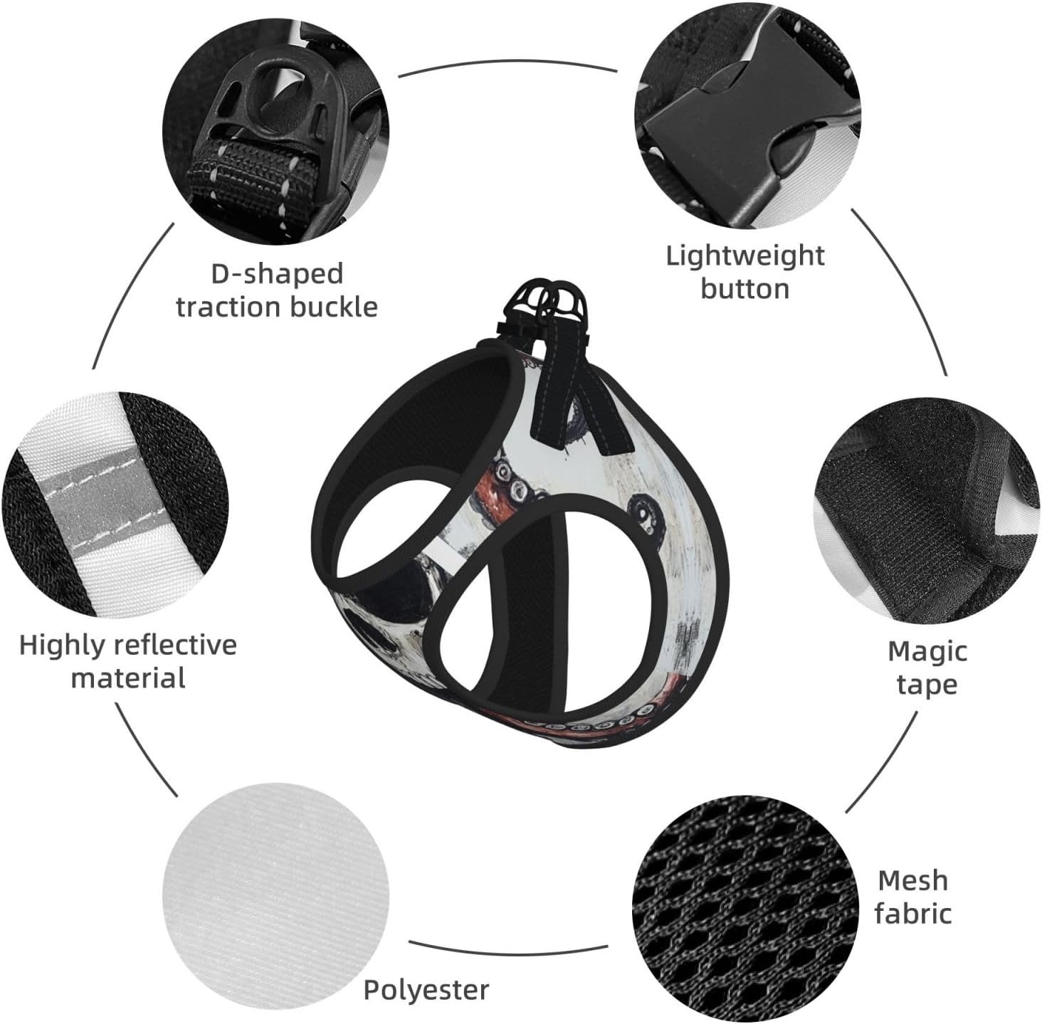 Half Skull, Half face Pet Vest Small Size Dog Harness and Leash Set for Training, Reflective & Adjustable Without Accessories Medium