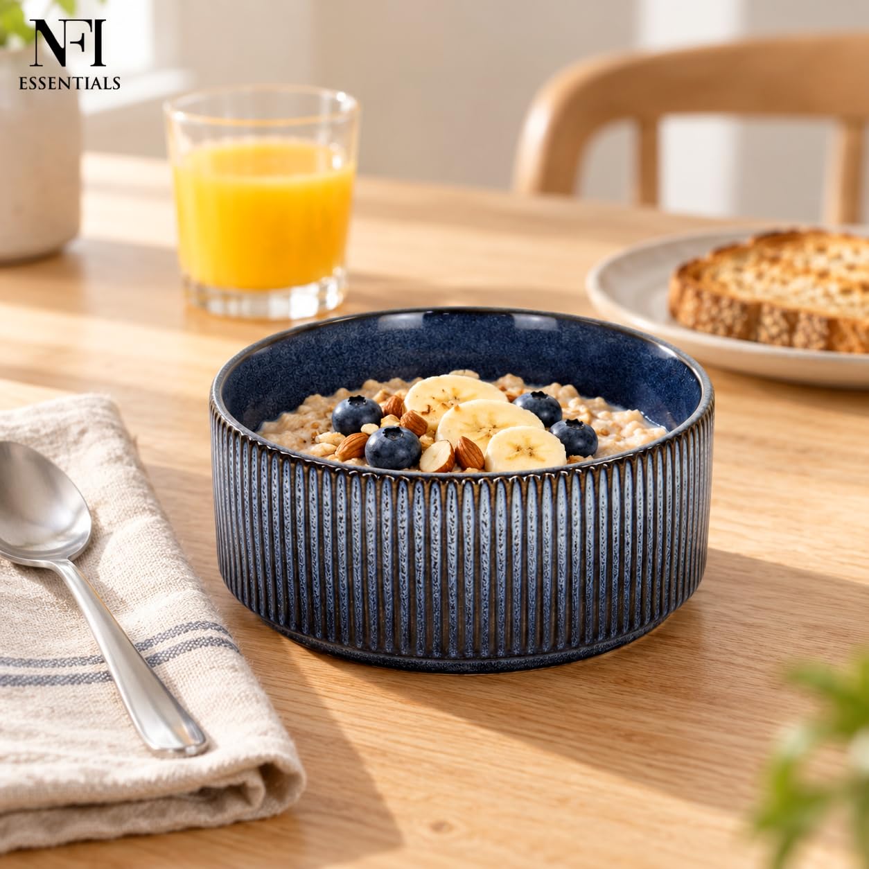 NFI essentials Frontier Ceramic Bowls Perfect for Snack, Side Dishes, Salads Or Desserts Beige Rib-Textured Multipurpose Uses Microwave & Oven Safe Ideal for Gifting & Daily Use — Amazon image 2