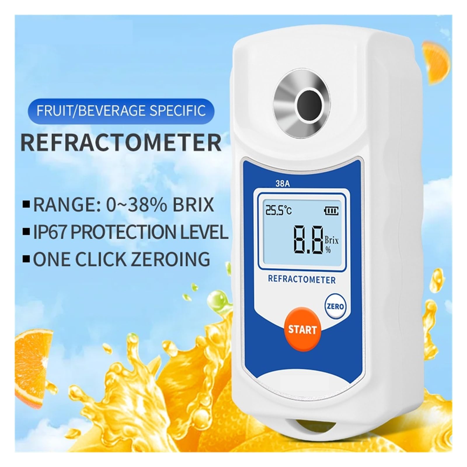 Rifrattometro digitale LCD, misuratore Brix 0-38%, strumento di misurazione del contenuto di zucchero ATC for succhi di frutta e bevande Risposta rapida