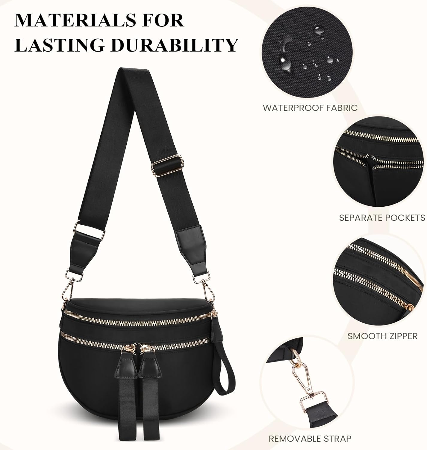 JQWYGB Solid Bum Bags Crossbody Double Pockets Nylon Bum Bag for Women Pure Color Fanny Pack Handbags Wallets Large Sling Belt Purse - Image 6