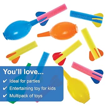 Baker Ross FN143 Foam Rocket Launchers - Pack of 8, Foam Launchers, Flying Toys, Assorted Designs, Party Bag Fillers