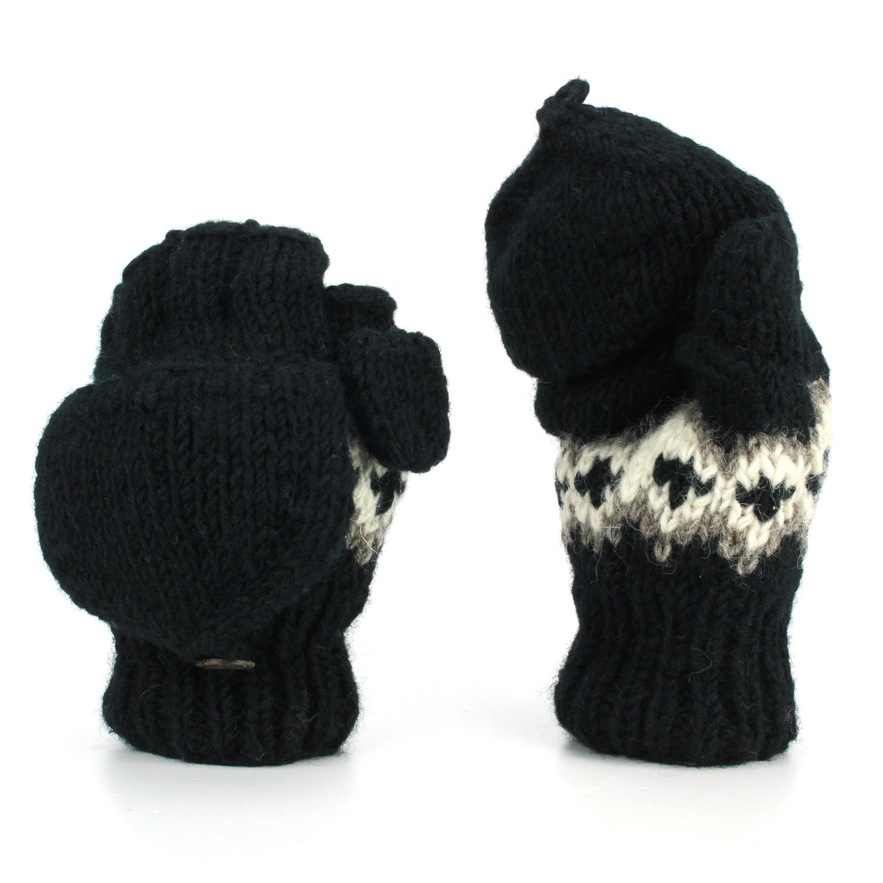 LOUDelephant Wool Knit Fingerless Shooter Gloves - Fairisle Black