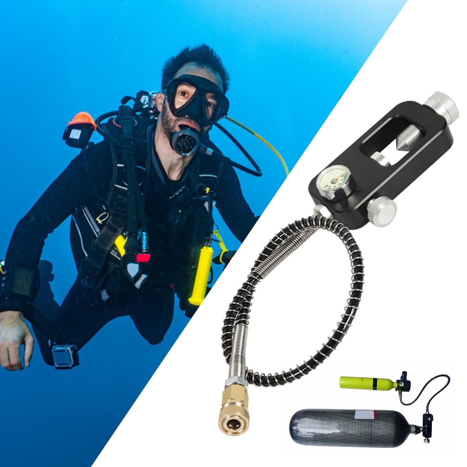 Tauchausrüstung, Tauchflasche, Sauerstoffadapter, Schlauch und Messgerät zum Nachfüllen von Tauchflaschen, Nachfüllausrüstung für Tauchgeräte mit Messgerät, Adapter für Tauchsauerstoffflaschen, Adapte