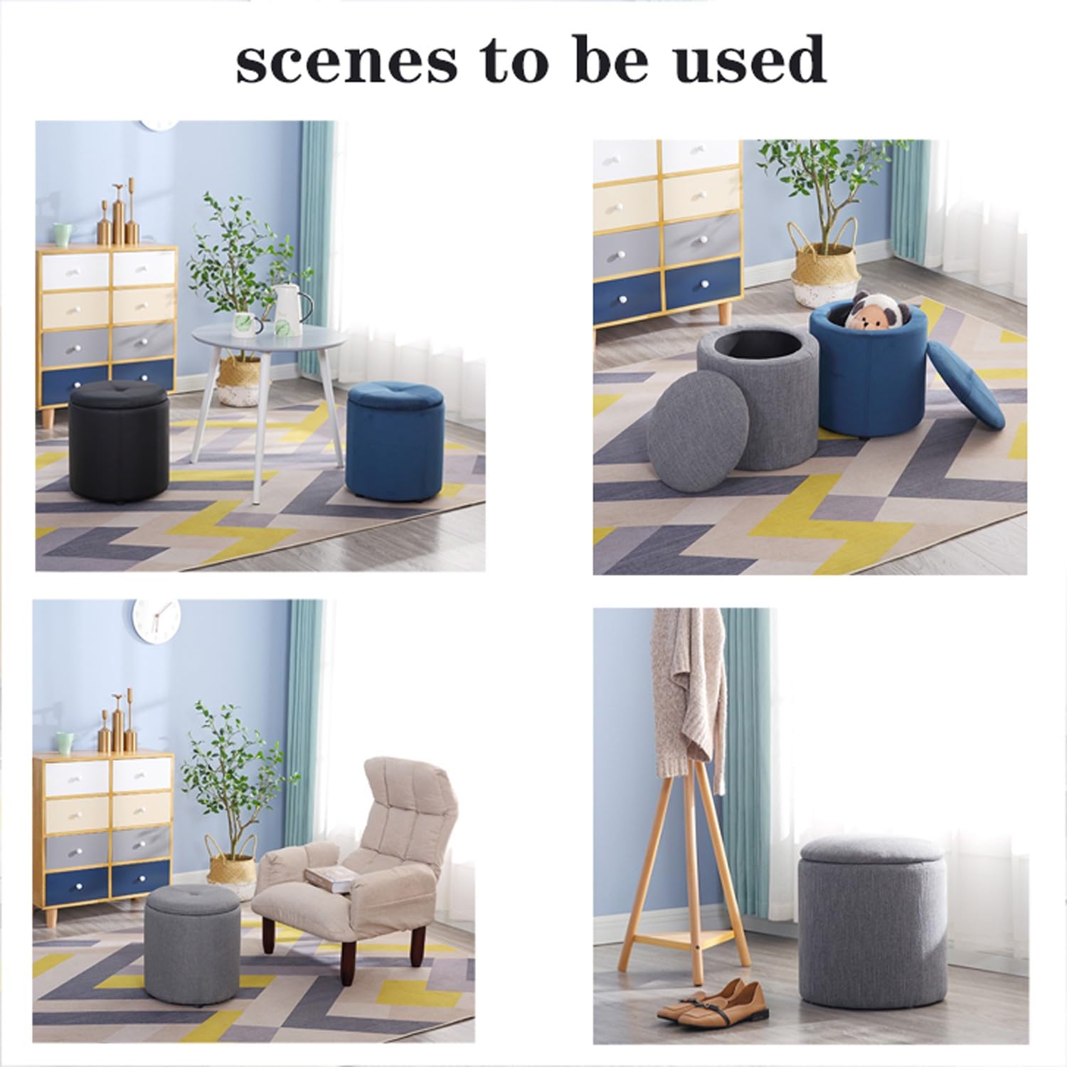 "pouffe contenitore Sgabello portaoggetti poggiapiedi in tessuto da soggiorno alla moda, grande capacit��, multifunzionale(Color:c)"
