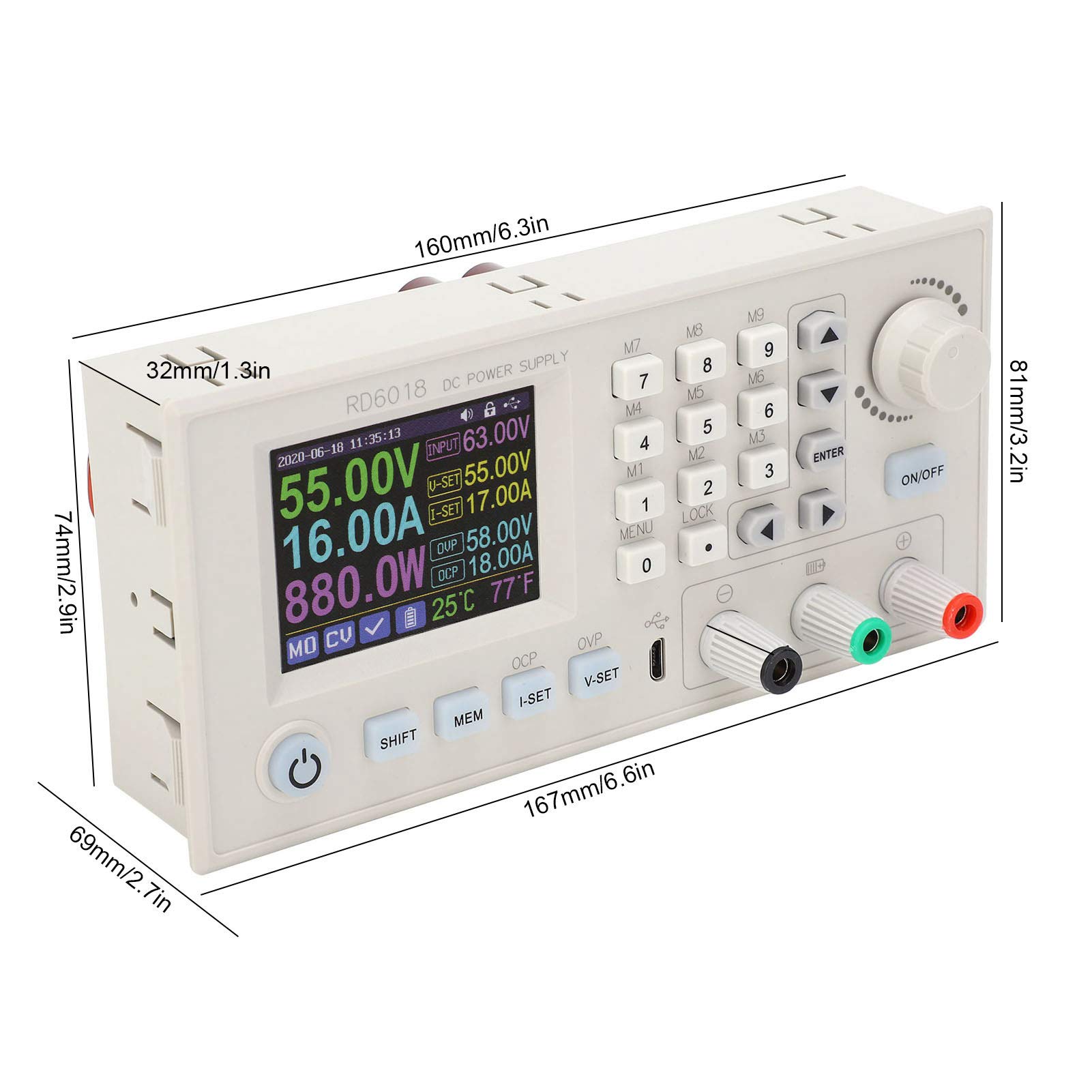 FTVOGUE Moduł CNC DC DC, Regulowany moduł Zasilania, Obniżanie i Zwiększanie Napięcia od 6-70 V do 0-60 V dla Laboratoriów i Konserwacji Elektroniki (RD6018)