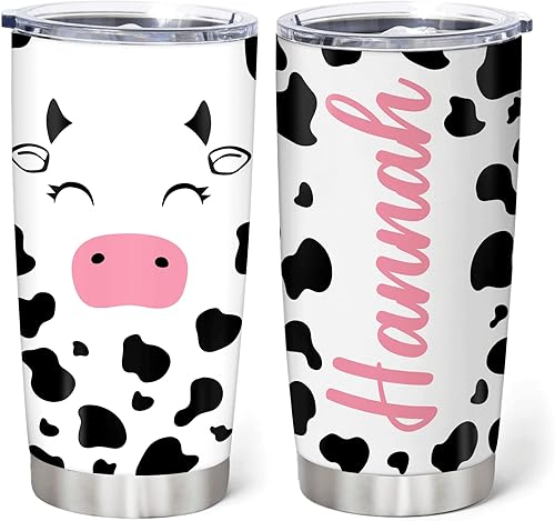 Hyturtle Vaso de vaca personalizado de 20 onzas y 30 onzas con tapa, regalo para mujeres, niñas, hijas, hermanas, amantes de los animales, Navidad,