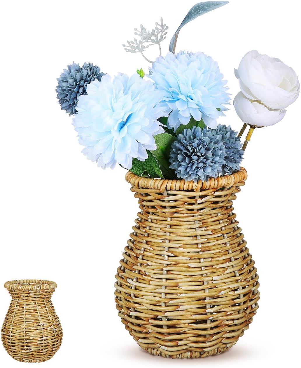 Cabilock 5.7" Small Rattan Vase for Flowers, Rustic Decorative Woven Wicker Vases, Boho Farmhouse Style Dried Flower Arranger for Home Tabletop, Office, Shelf, Balcony Decor, Brown
