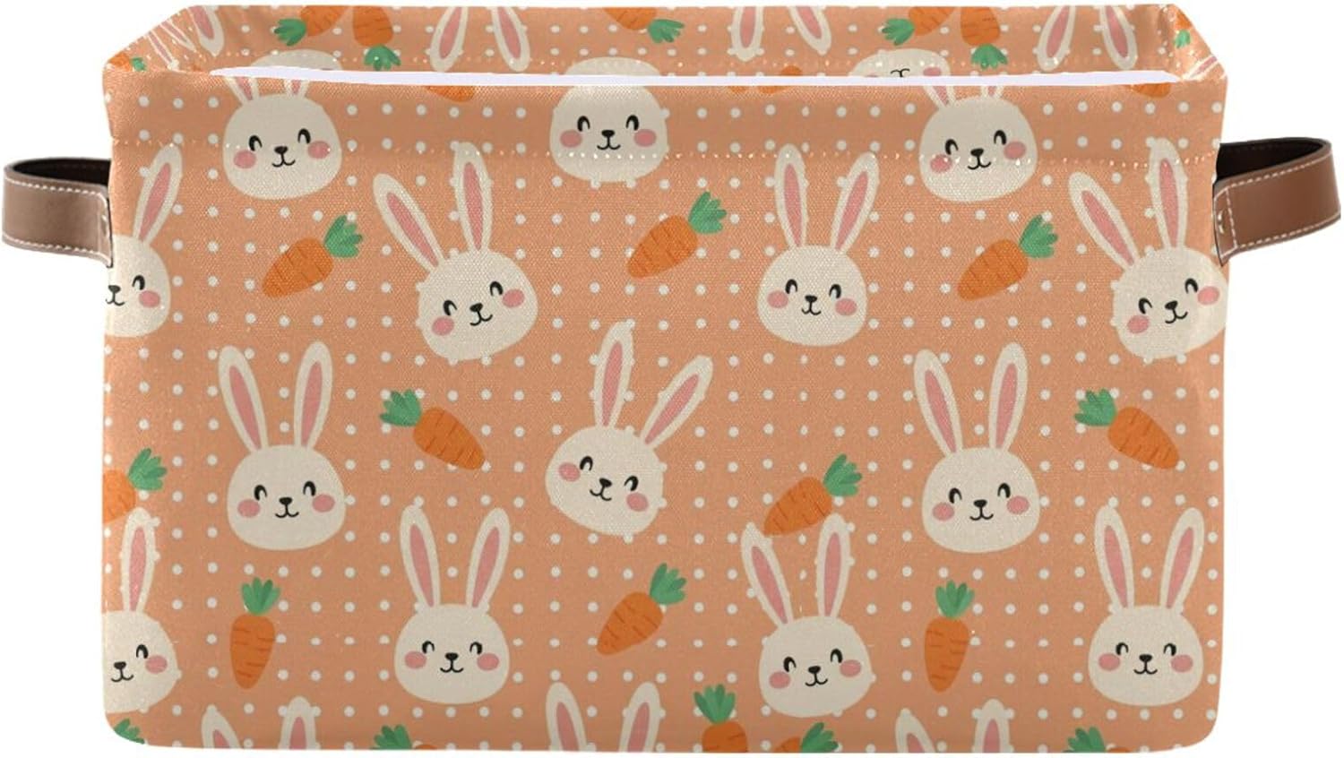 Emelivor Cute Rabbits Carrots Orange Storage Basket Bins Sturdy Storage Organizer Bins Laundry Basket with Handles for Living Bed Room Office Clothes,1 pcs