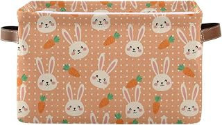 Emelivor Cute Rabbits Carrots Orange Storage Basket Bins Sturdy Storage Organizer Bins Laundry Basket with Handles for Living Bed Room Office Clothes,1 pcs