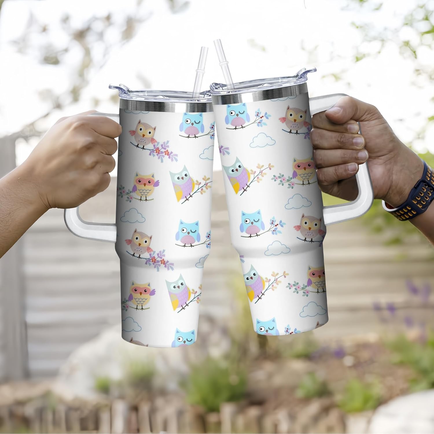 30 oz Owl Tumbler with Handle and Straw, Insulated Stainless Steel Cup with Lid, Travel Coffee Mug Water Bottle, Gifts for Woman Animal Lovers - Image 5