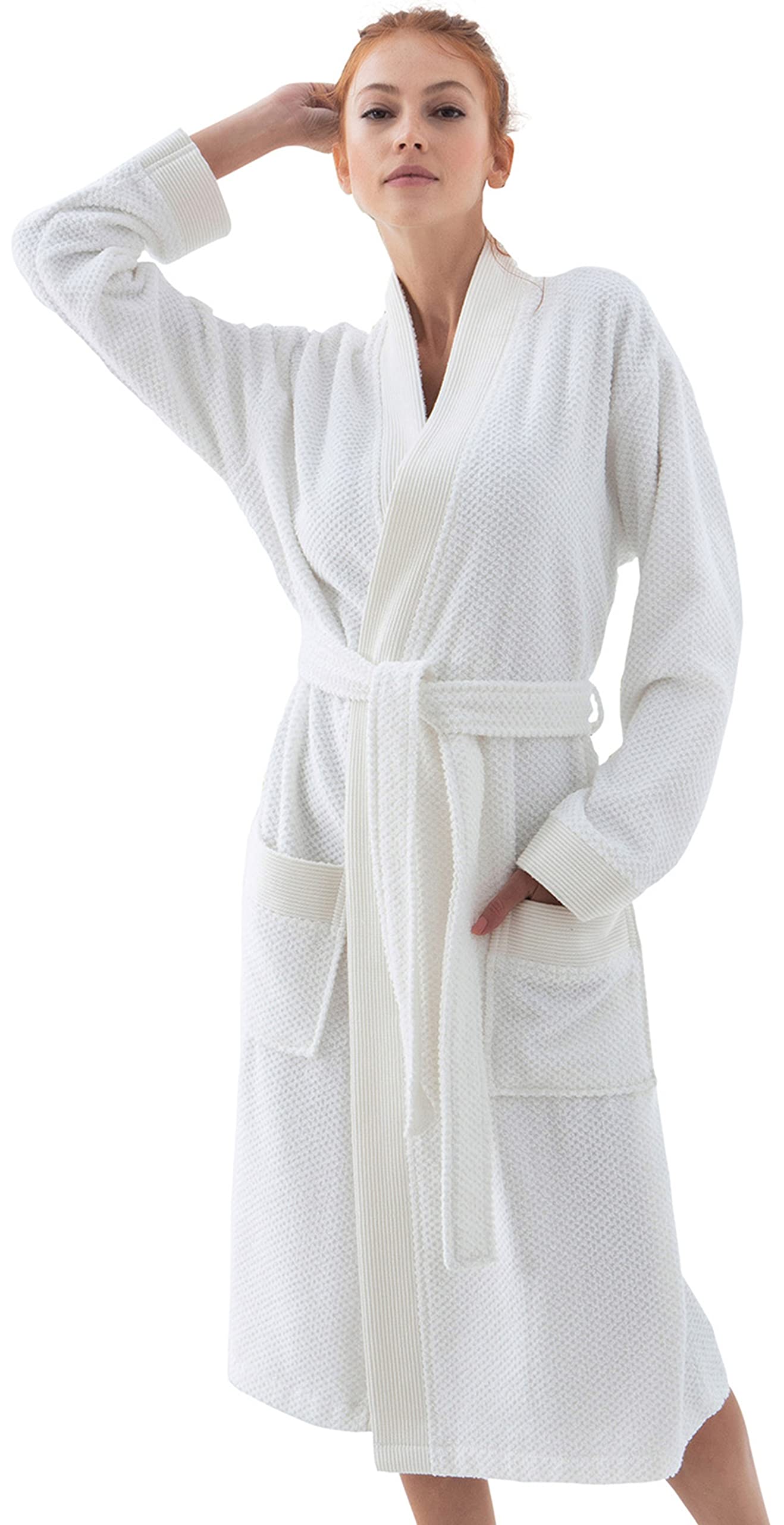 SEYANTE Organic Turkish Cotton Terry Hooded Kimono Bathrobe Robe for Women