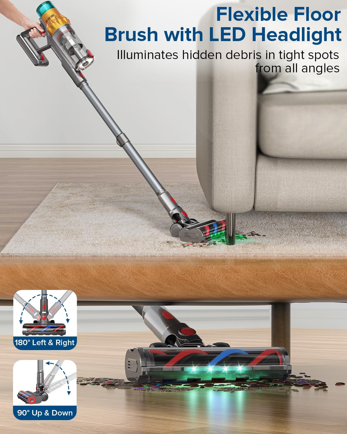 Belife S8 Cordless Vacuum Cleaner, 600W 48Kpa Stick Vacuum with 65Mins Runtime, Self-Standing, 1.6L Large Dust Cup, Anti-Tangle Smart Wireless Handheld Vacuums for Carpet, Hardwood Floor & Pet Hair