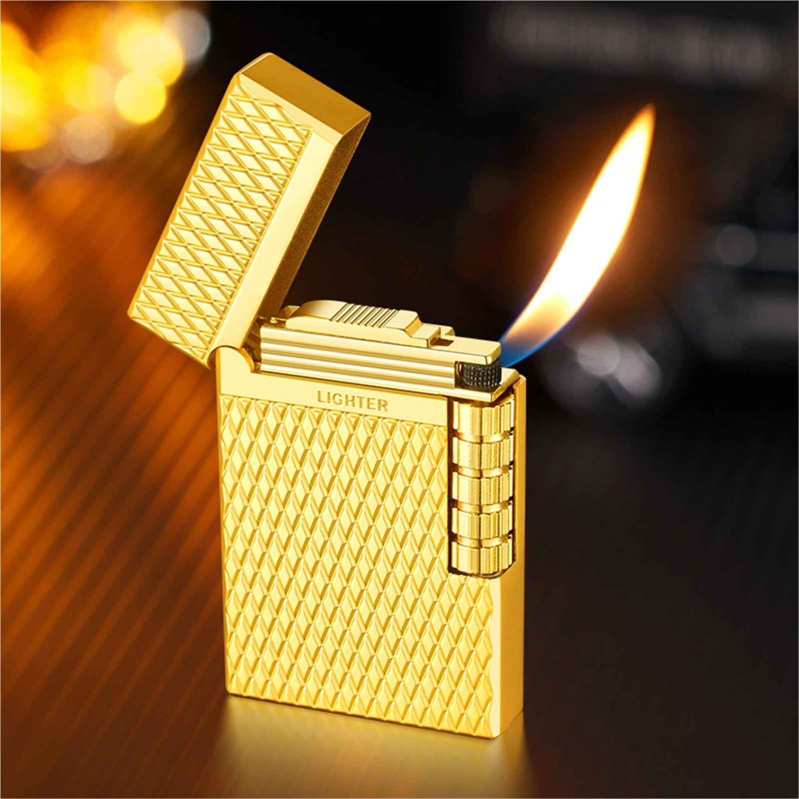 Encendedor de butano metálico con tapa abatible para tus viajes y acampadas al aire libre