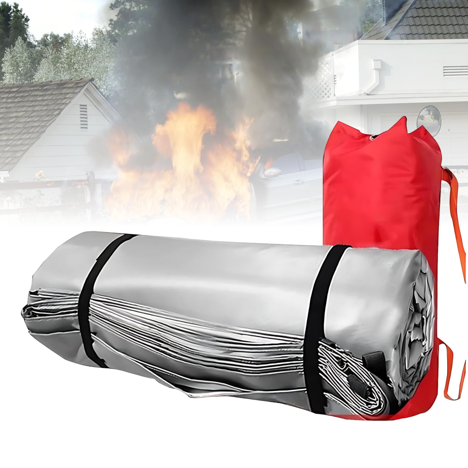 Manta De Extinción De Incendios De Emergencia para Conflagraciones, Gran Manta Ignífuga para Vehículos, Punto De Fusión 1100°C, Grosor 0,5mm, Fácil Despliegue, para Berlinas 6 * 8m/20 * 26ft