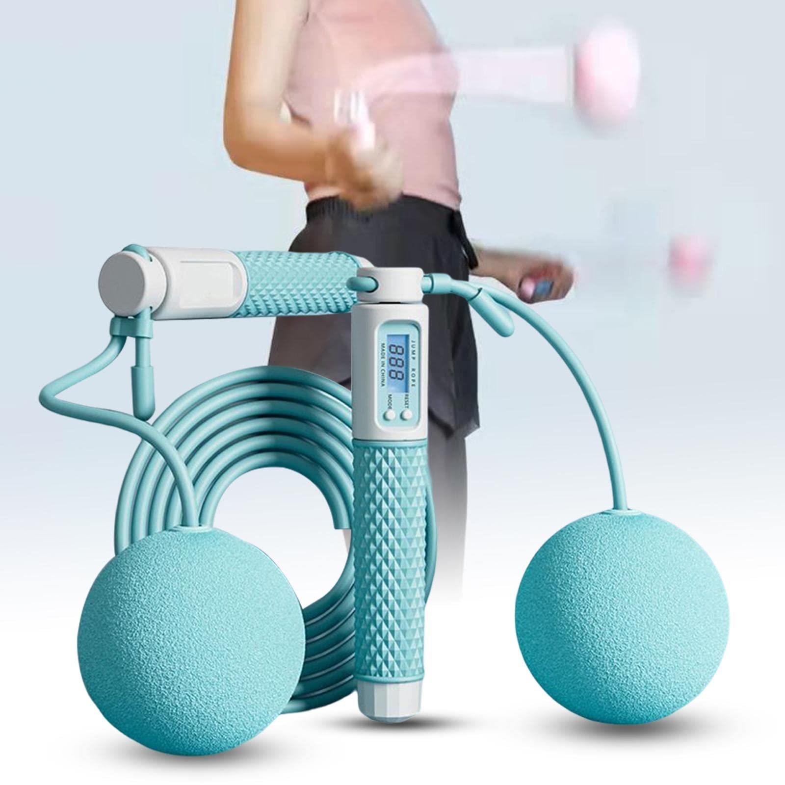 Lot de 2 cordes à sauter lestées sans fil avec compteur de calories pour fitness et sport Bleu 3 m