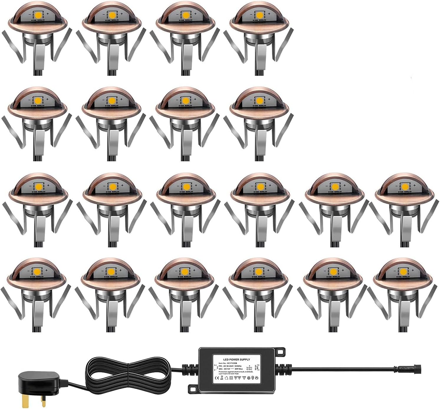 CHNXU LED Deck Step Lights Kit, 20 Pack IP65 Waterproof Landscape