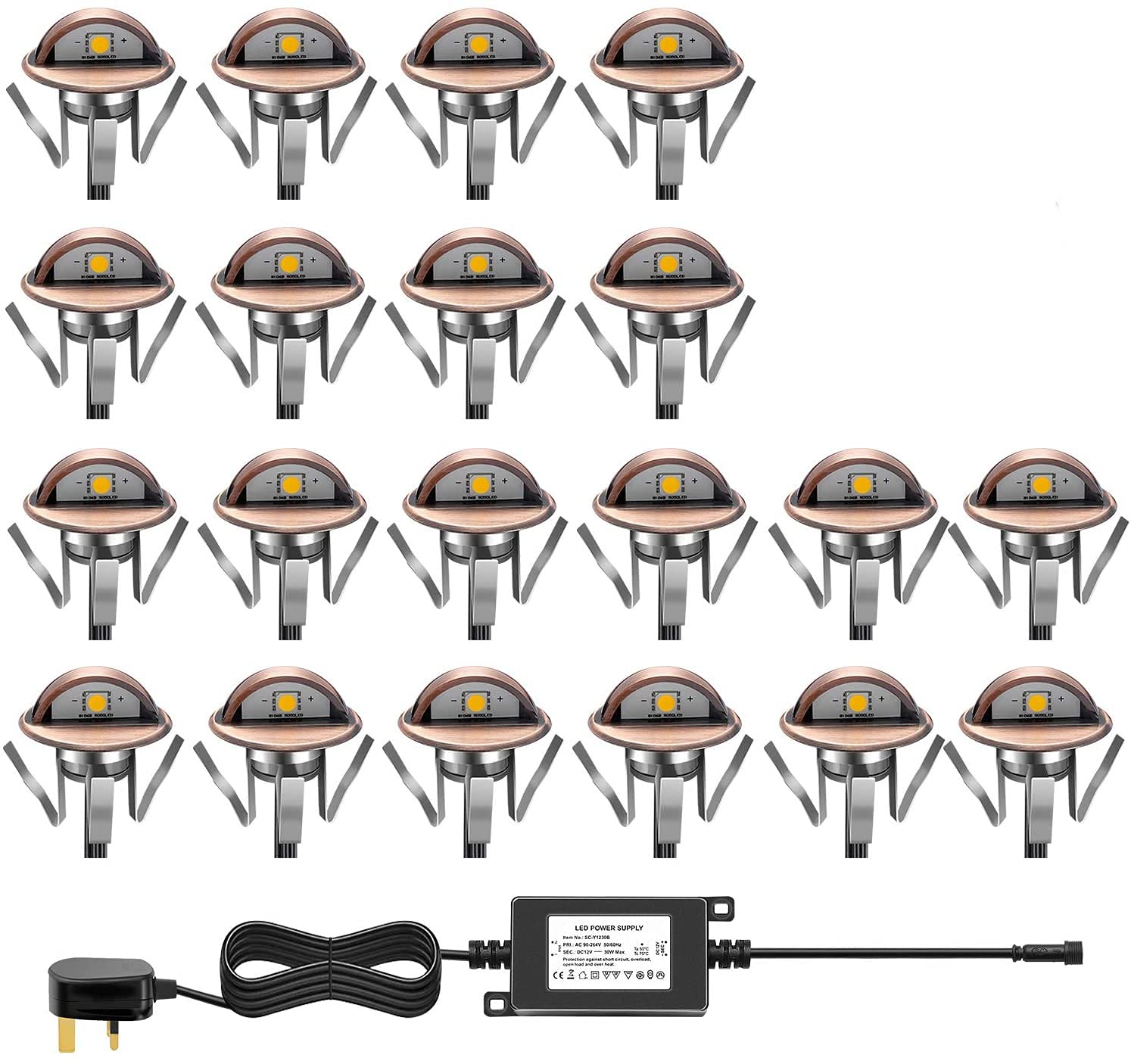 Chnxu Men's Warm White Led Deck Step Lights Kit, 20 Pack Ip65 Waterproof Landscape Lighting With Transformer, Recessed 12V Low Voltage Outdoor Decoration Wall Lamps For Stairs Patio Garden Yard (, Bronze)
