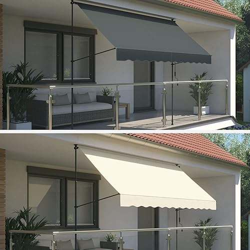 Miniatura 3 de Toldo retráctil para patio, toldo impermeable para puertas, ventanas, cubiertas, porche, patio trasero, jardín (color beige (soporte blanco)