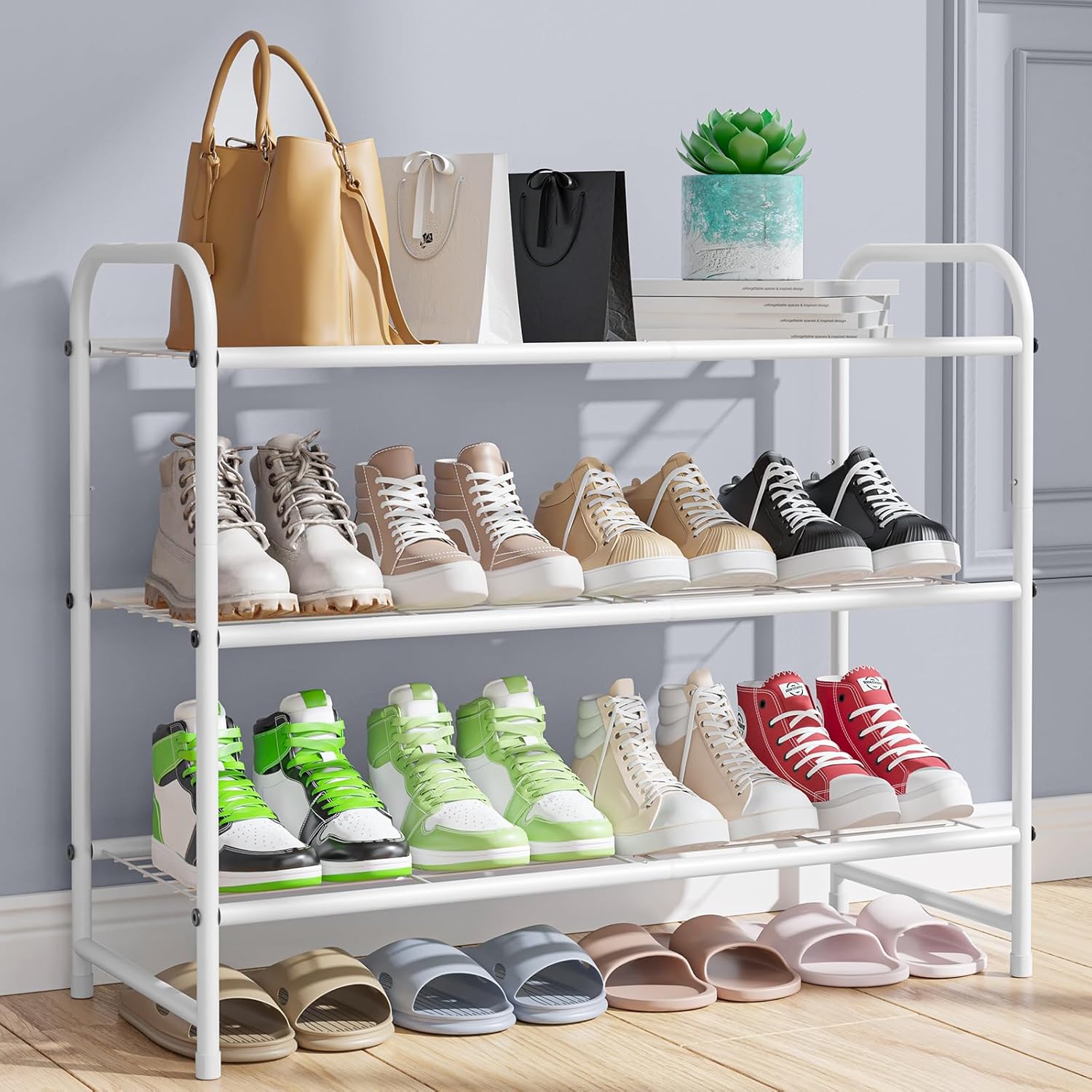 Kitsure Shoe Rack - Stainless Steel Shoe Organizer, Sturdy Shoe Rack for Closet and Front Door Entrance, Free Standing Shoe Shelf, Closet Organizers and Storage, White