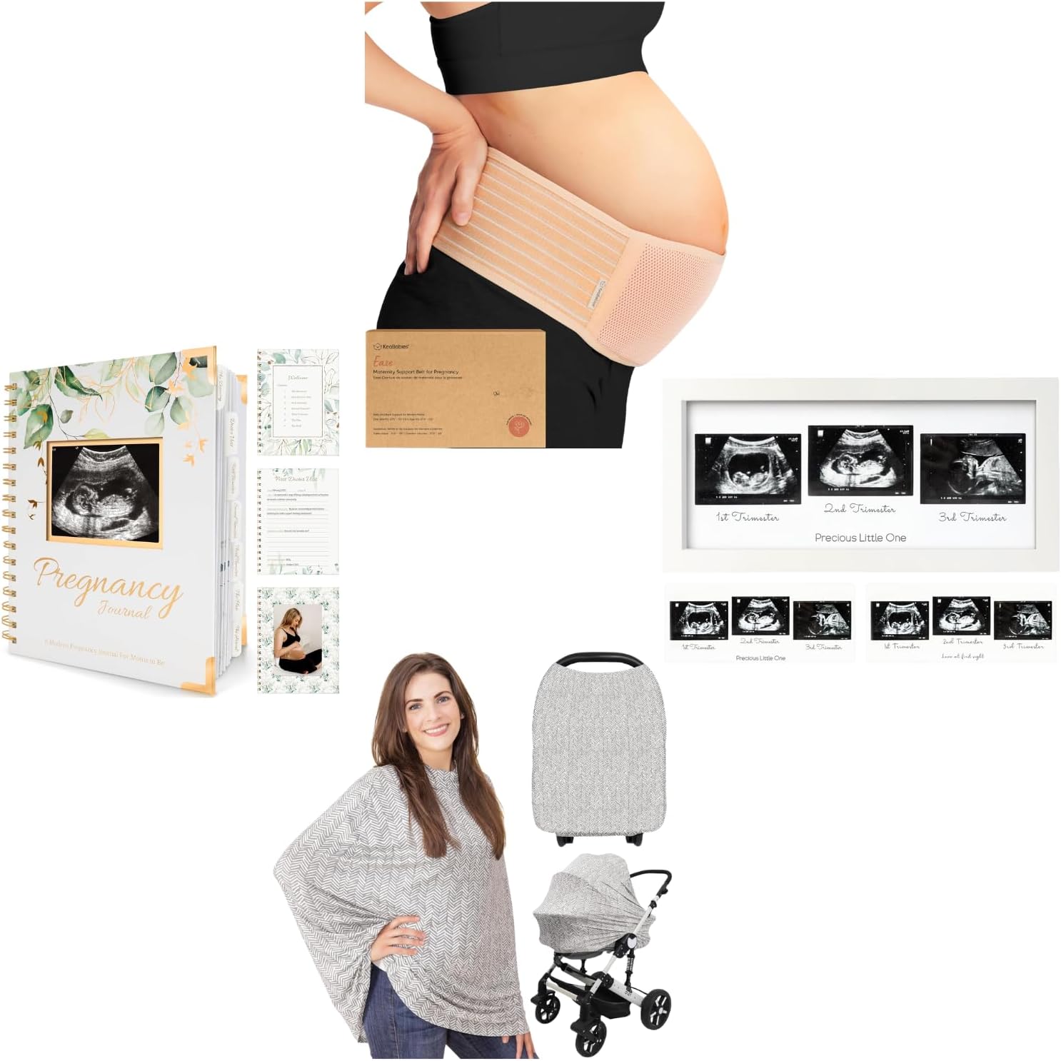 KeaBabies Maternity Belly Band with Pregnancy Journal, Multi-Use Nursing Cover for Breastfeeding, and Trio Baby Ultrasound Sonogram Frame - Thoughtful Keepsake and Baby Shower Gift for New Moms