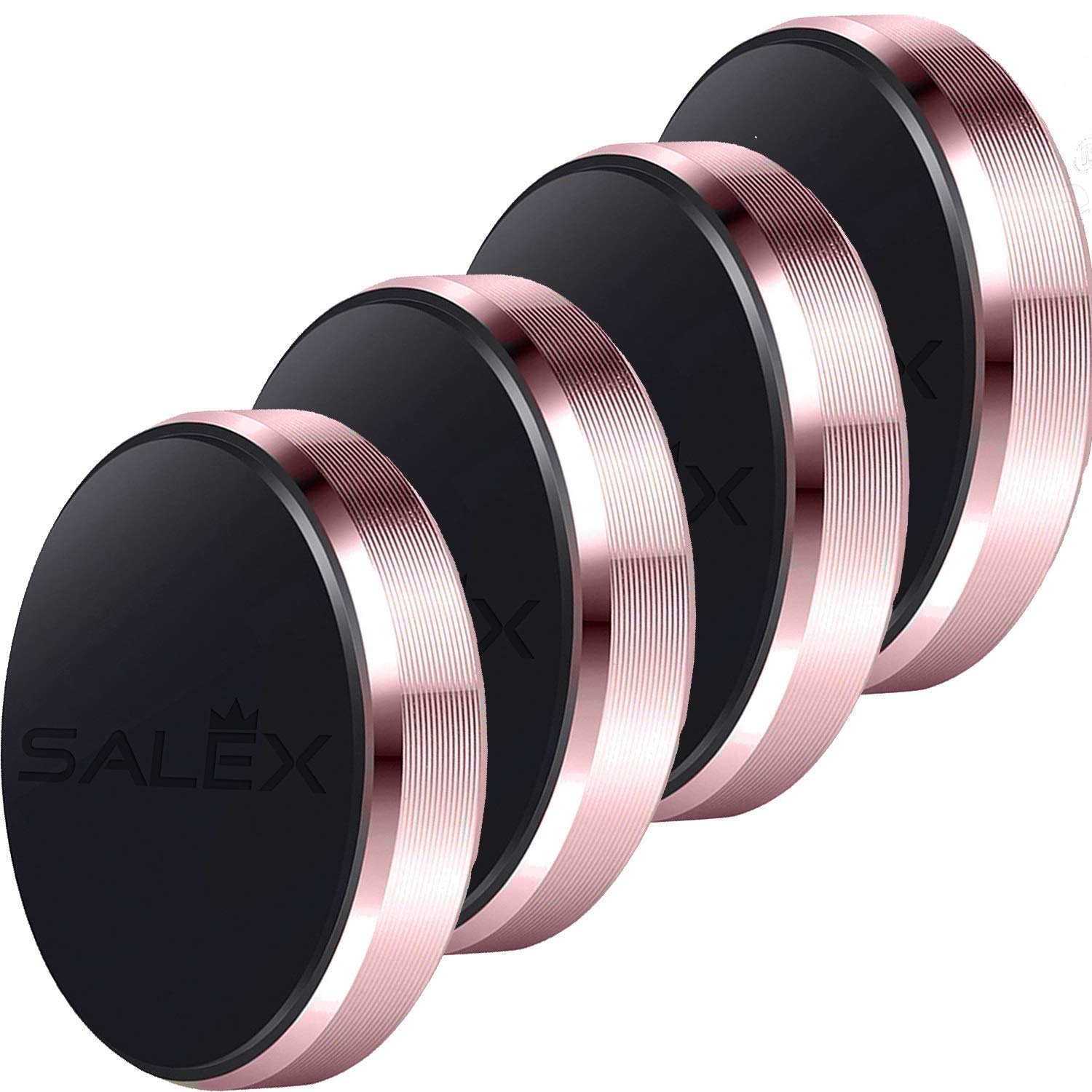 SALEXCute Magnetic Mounts [4 Pack]. Rose Gold Flat Cell Phone Holder for Car Dashboard, Wall, Mirror, Table. Pink Stick on Universal Kit Compatible with GPS, Tablets, Smartphones for Girls and Women.