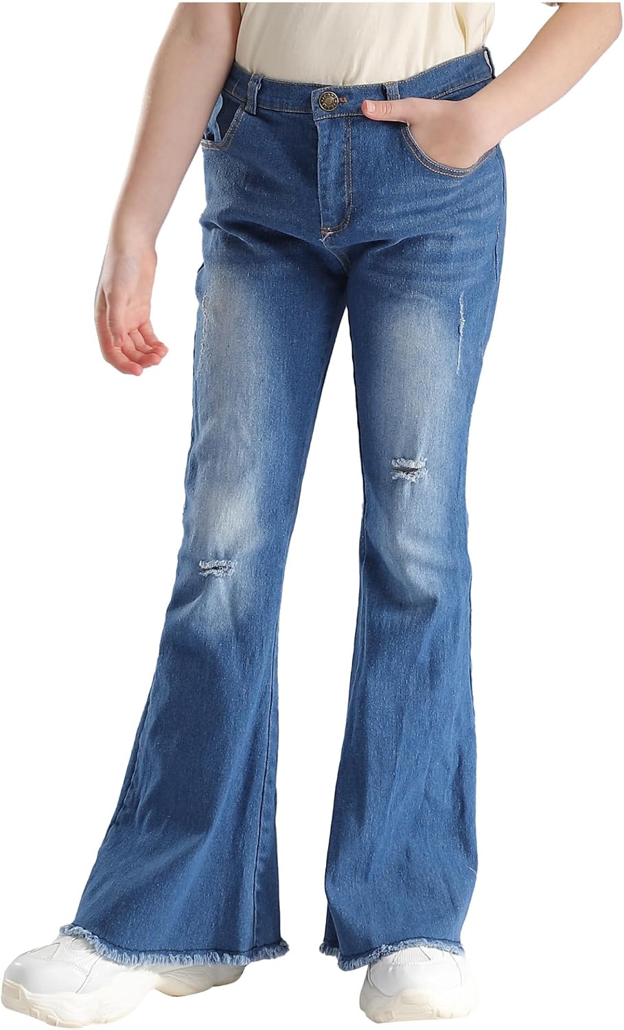 Flared Jeans for Girls Teens Ripped Bell Bottoms Denim Pants Casual Flare Leg Trousers