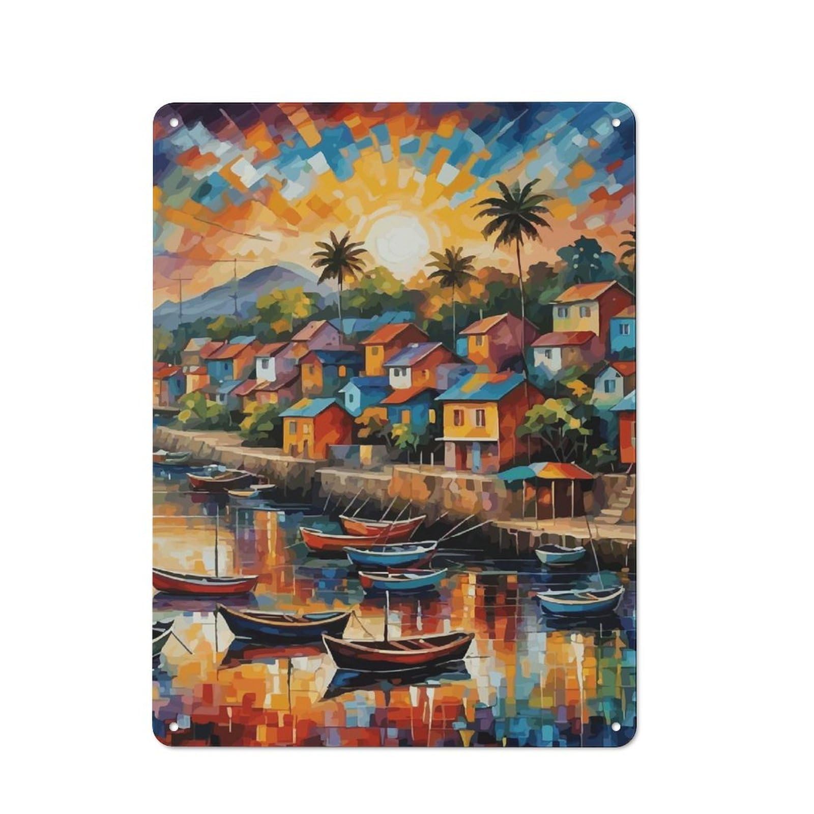 Vintage Cedros Village Metal Plaque 40x30cm, Bistro Wall Plaque for Coffee Bar, Kitchen, Bistro Or Tea Corner