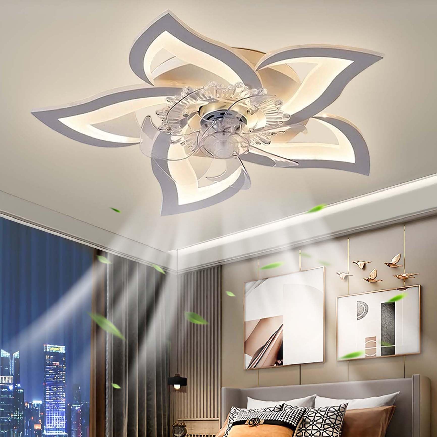YUNZI LED 50W Ceiling Fan with Light and Remote Control, 69CM Indoor Dimmable Fan Ceiling Lamp for Living Room Bedroom Dining Room Lighting, 6 Speeds, Eye Protection Light, White
