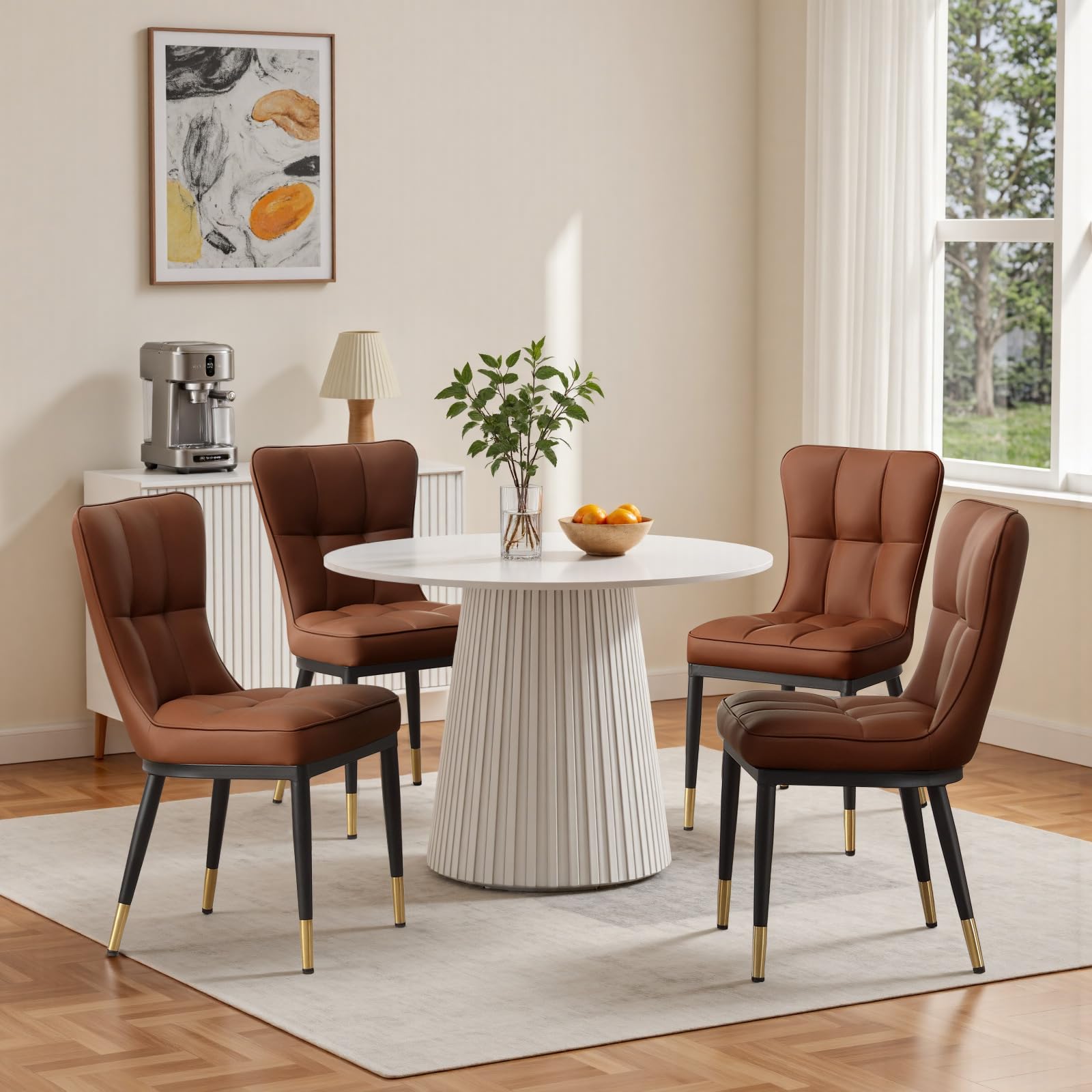 Bekrvio 200KG Belastbar Esszimmerstühle 4Er Set, Kunstleder Stühle Esszimmer（8cm dick）, Einteiliger Metallbeinen Küchenstühle Mit Lehne, Leichter Luxus-Polsterstuhl Fü Küche Esszimmer Wohnzimmer