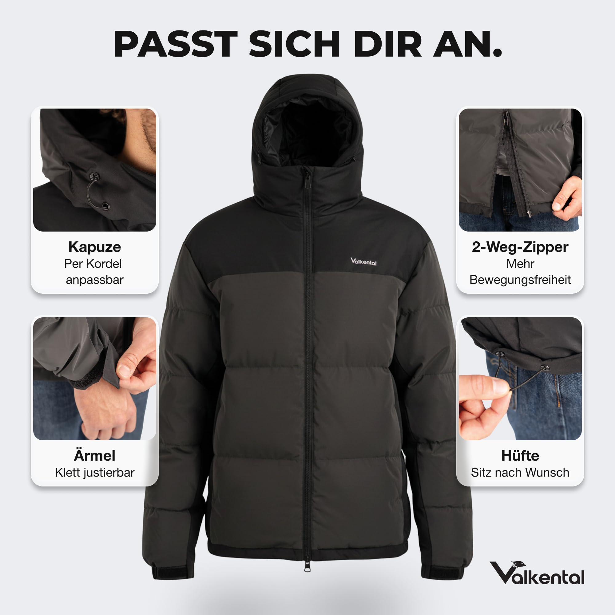 Valkental - Reflektierende Daunen Winterjacke Herren [VOLL REFLEKTIEREND] - Warme Daunenjacke für Männer - Down Jacket Men - Reflektor Winter Isolationsjacke - Sichtbarkeit im Dunkeln