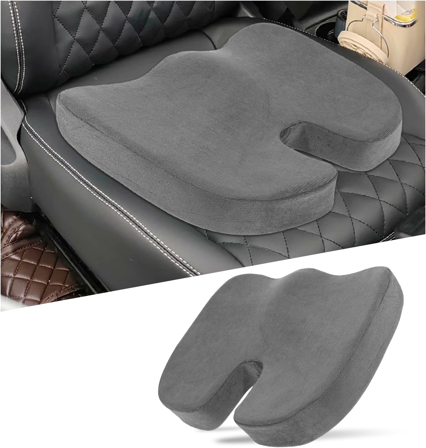 Car Seat Cushion, Memory Foam Auto Seat Cushions Soft Mat for Long Sitting, Ergonomic Tailbone Pain Relief Pillow for Vehicle Home Office, Universal Car Accessories (Gray)