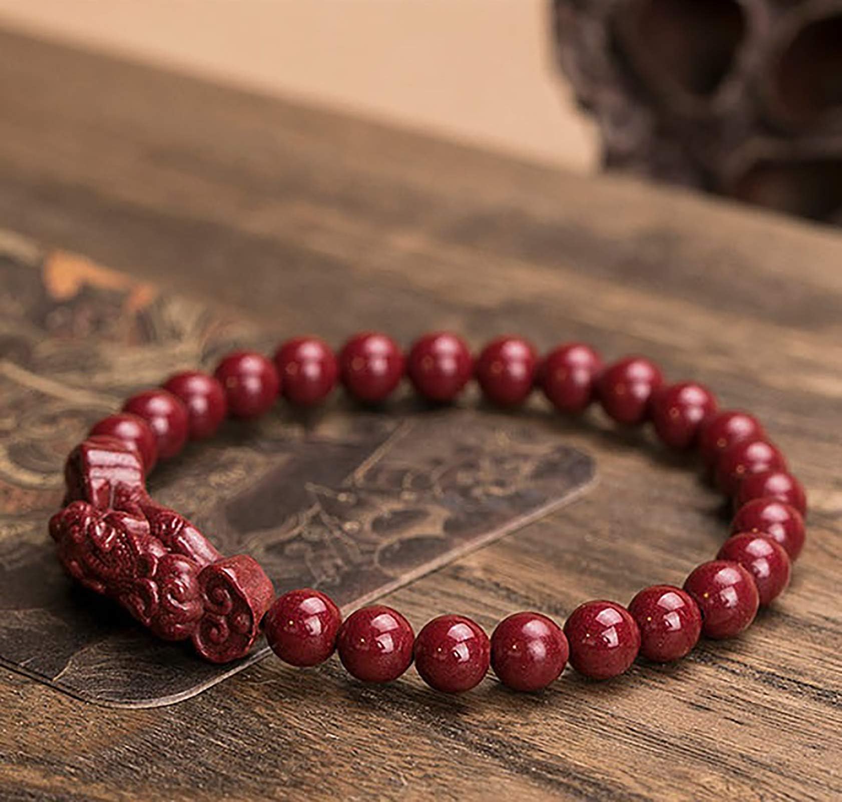 Feng Shui Pi Xiu Bracelet Red Cinnabar Crystal Piyao Ruyi Prosperity Amulet Quartz Bracelet Chakra Gem Strong Talisman Against Evil Spirits Attract Money Yang Energy Good Luck,Purple sand cinnabar,8mm
