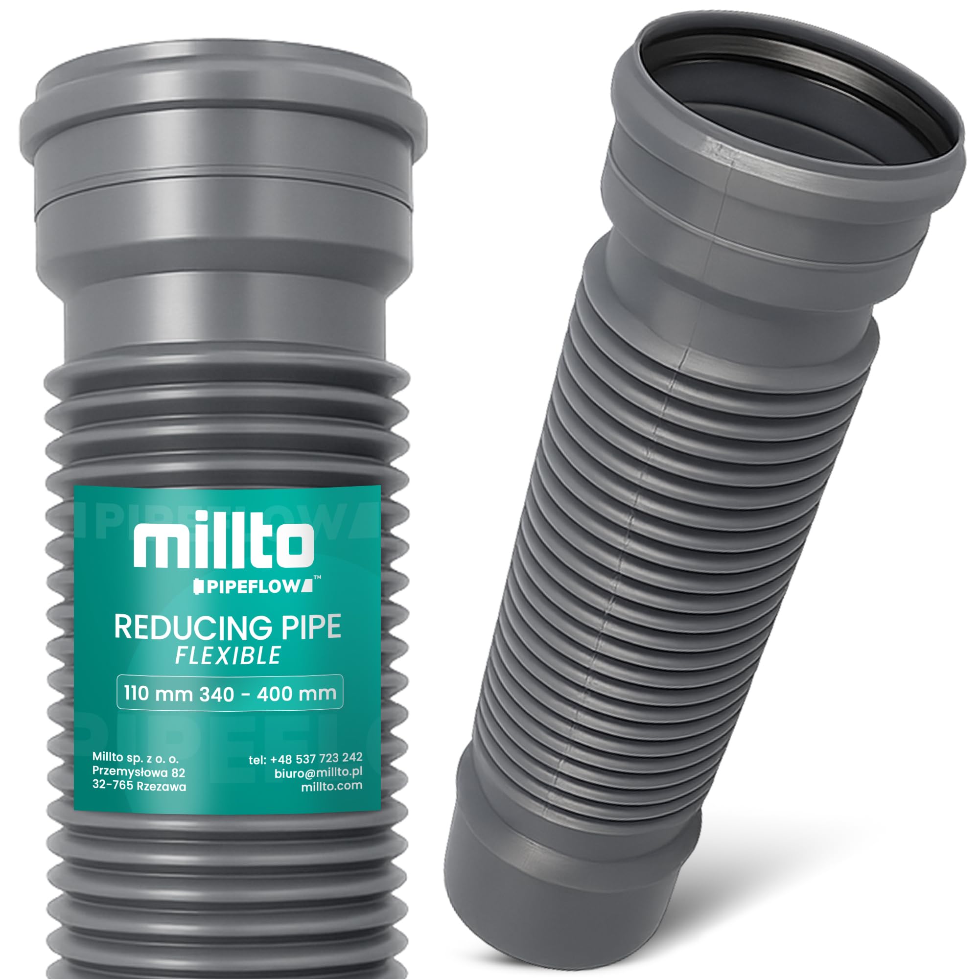 Millto Flexible Drain Pipe 110 mm 340-400 mm Rain Gutter Downpipe Extension Drain Extension Ventilation Sewer Gutter Downpipe Extension Flexible