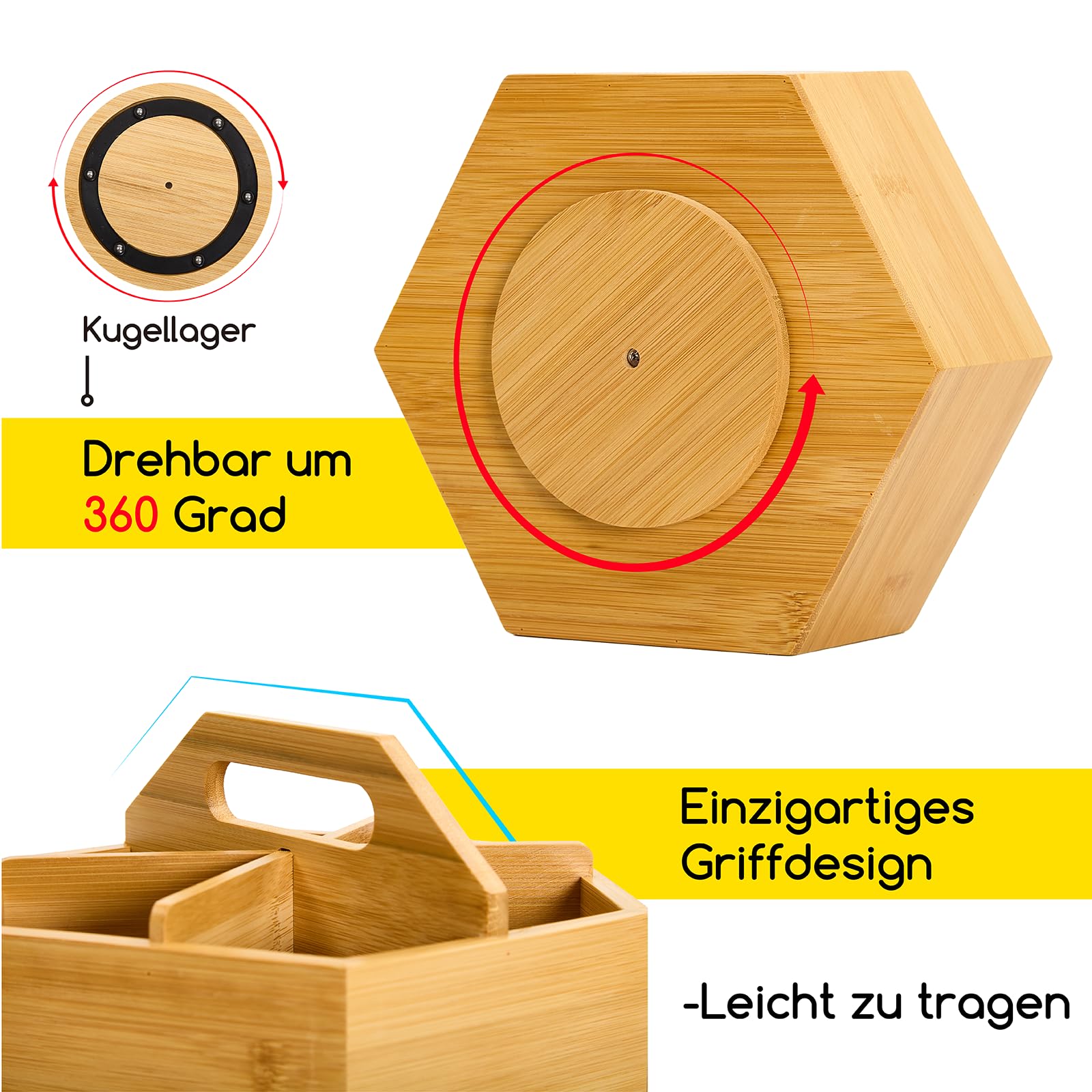 MEEDEN Bambus Schreibtisch Organizer 360° Drehbar：Stifte Organizer Stiftehalter für Marker/Buntstifte/Bleistifte mit Griff, Große Desk Organizer für Zuhause Büro Schule