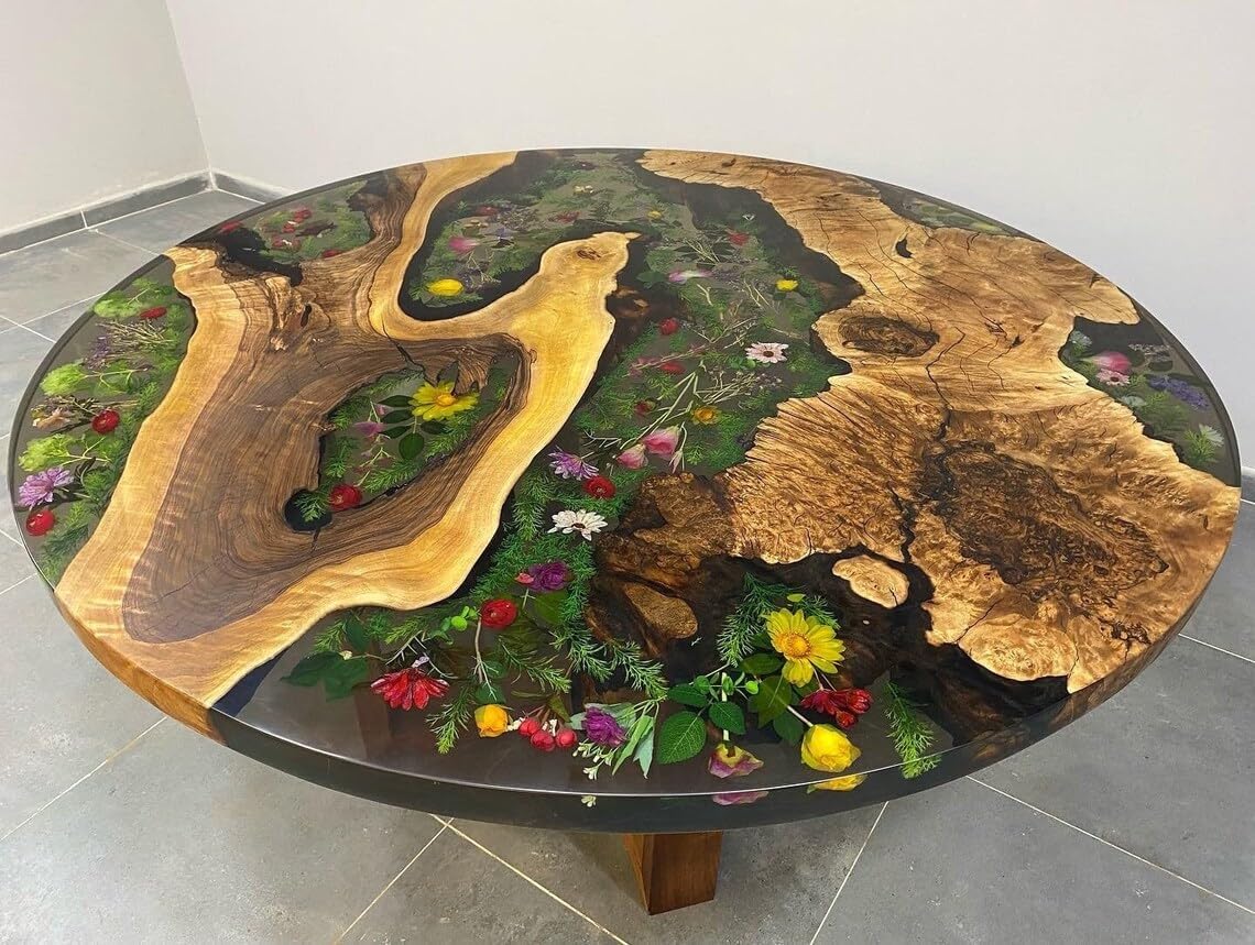 Unique Real Pressed Flower Epoxy Resin Coffee Table Living