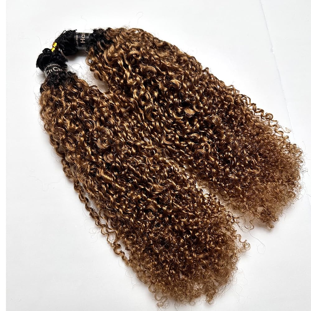 #1B/30 Colored Feather Crochet Human Hair Two-tone Color Multi-Textured Kinky Curly Crochet Hair Extensions Omber Color Black Roots Reusable 18in 120g(Usually 240g Full Head)
