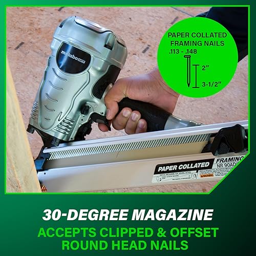 Miniatura 8 de Metabo HPT Clavadora para enmarcar  Marca Pro Preferred de clavadoras neumáticas  Cargador de 30 grados  Acepta clavos de papel de 2 a 3-12 pulgadas