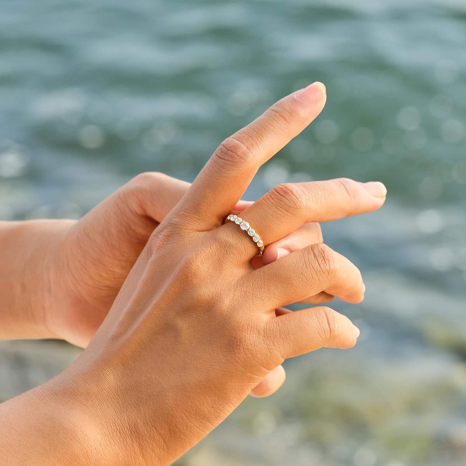 STORYJEWELLERY Wedding Rings for Women, Wedding Bands for Women, Promise Rings for Her, Gold Plated Engagement Ring, Cubic Zirconia Travel Ring, Gifts for Her - Image 5