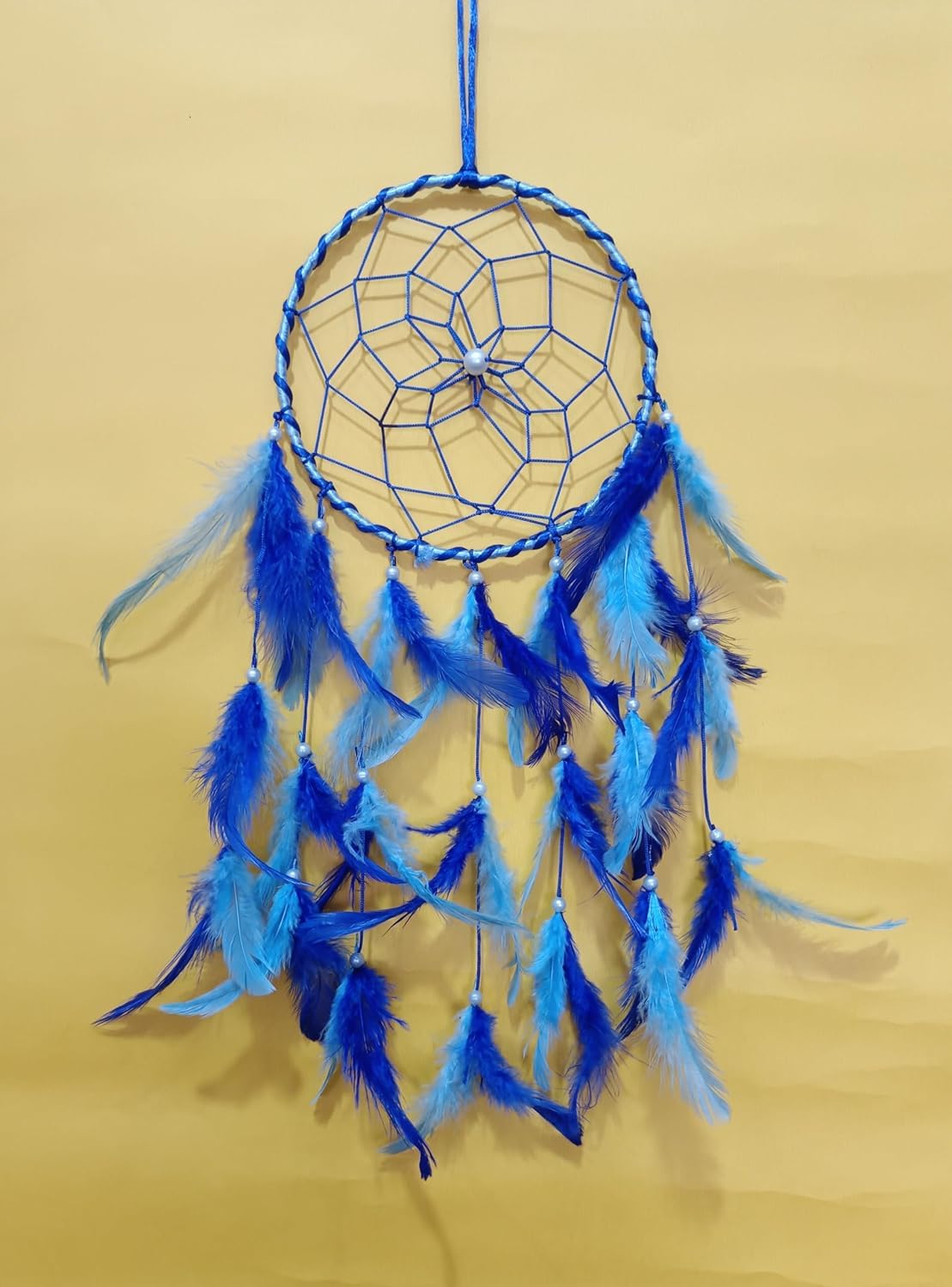 THE URBAN CRAFTIQUE Handcrafted Dream Catcher, Blue Feathers, Traditional Web Design, Wall Hanging Decoration-picture-37
