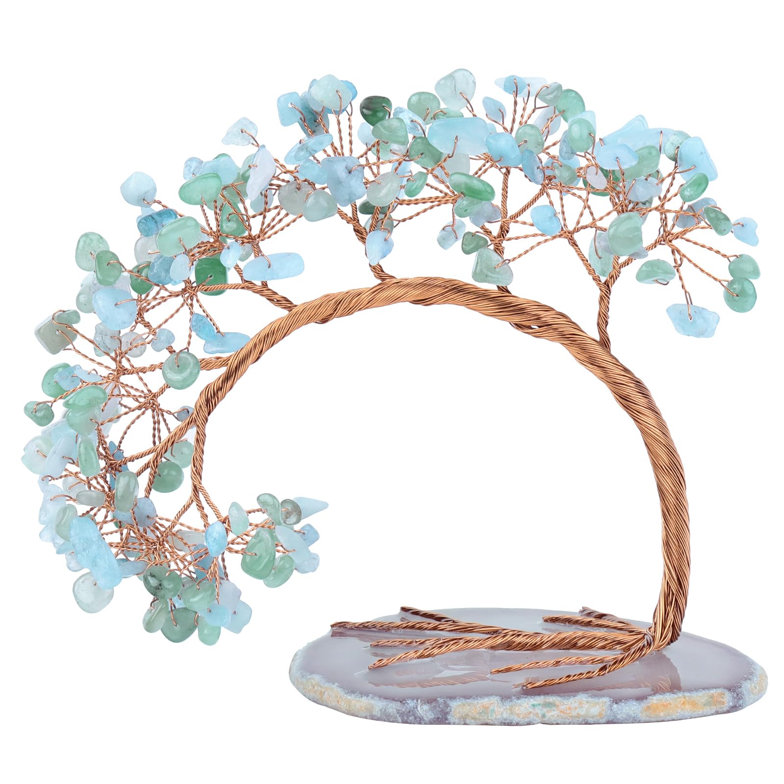 Nupuyai Grüner Aventurin & Aquamarin Kristall Baum Feng Shui Edelstein Baum Lebensbaum, Glücksbaum, Geldbaum Geschenk, Hochzeit, Deko, 4.5-5.2 Zoll
